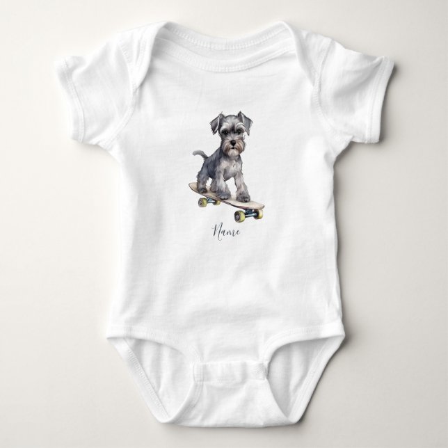 Body Para Bebé Watercolor Miniatura Schnauzer Baby Bodysuit (Anverso)