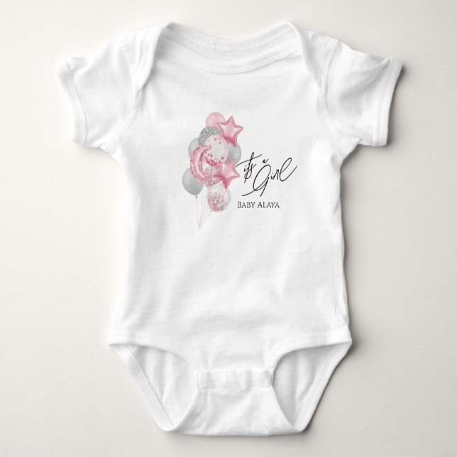 Body Para Bebé Watercolor Pink Balloons Its A Girl  (Anverso)