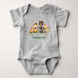 Body Para Bebé Watercolor Woodland Forest Animals Gray
