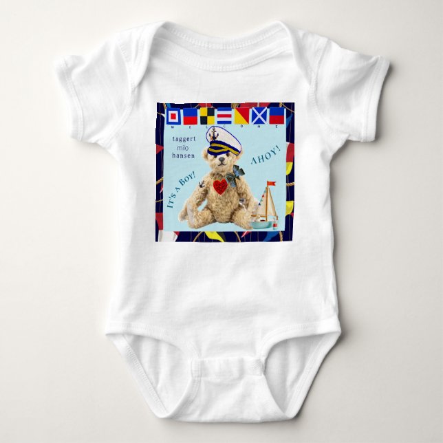 Body Para Bebé Welcome New Baby Boy Sailor Bear Bodysuit (Anverso)