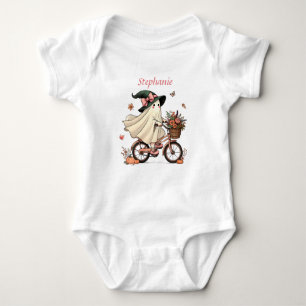 Body Para Bebé Whimsical Ghost Witch Riking Bicycle