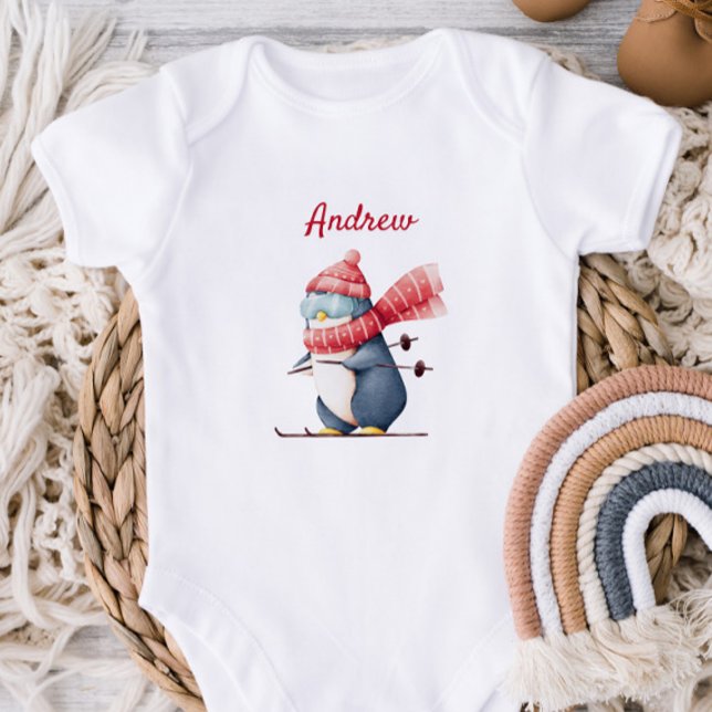 Body Para Bebé Whimsical Ski Penguin Baby Bodysuit (Subido por el creador)