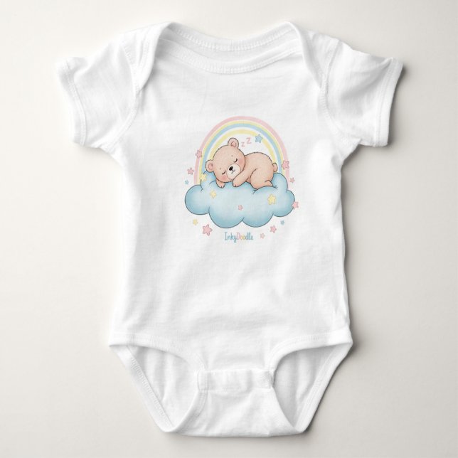Body Para Bebé Whimsical Sleeping Bear on Cloud Baby Bodysuit  (Anverso)