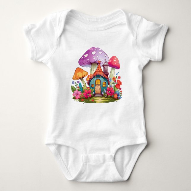 Body Para Bebé Whimsy Wonderland Mushroom House Baby Bodysuit (Anverso)