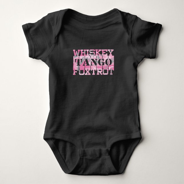 Body Para Bebé Whiskey Tango Foxtrot Camuflaje Rosa Militar (Anverso)