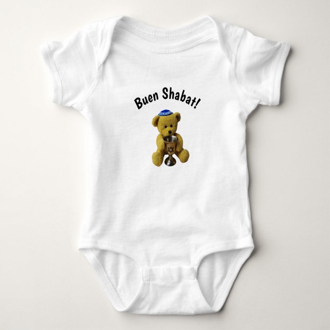 Body Para Bebé White Ladino Shabbat Teddy Bear Baby Bodysuit (Anverso)