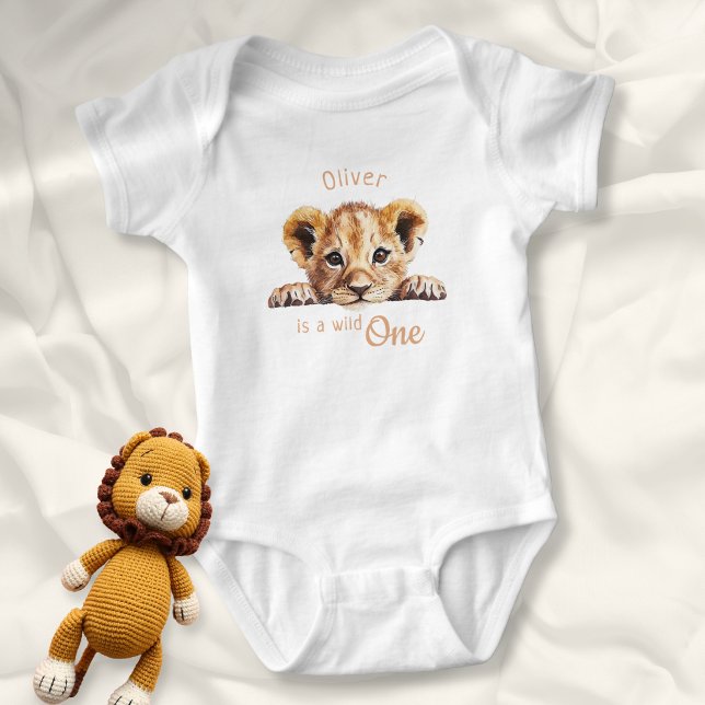 Body Para Bebé Wild One Bebé León Lindo Personalizado (Wild One Cute Baby Lion Personalized Bodysuit)