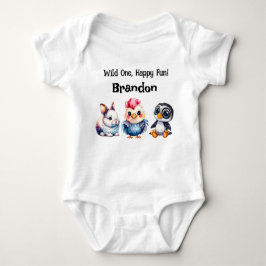 Body Para Bebé Wild One Happy Fun Woodland Animals Watercolor