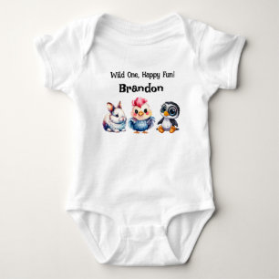 Body Para Bebé Wild One Happy Fun Woodland Animals Watercolor