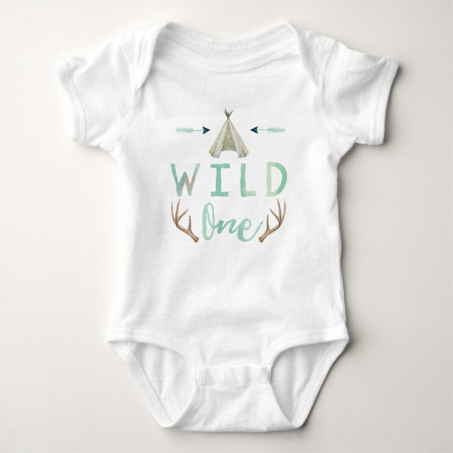 Body Para Bebé Wild One Tribal Teepee Blue Baby Bodysuit (Anverso)