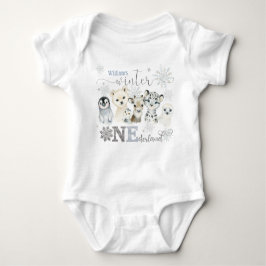 Body Para Bebé Winter Onederland Arctic Animals Blue 1st Birthday