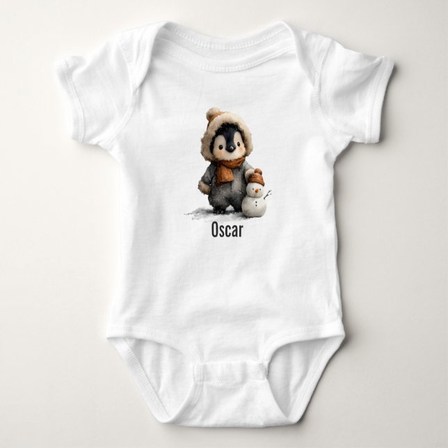 Body Para Bebé Winter Penguin with Snowman Design (Anverso)