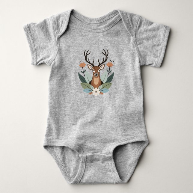 Body Para Bebé Woodland Harmony – Boho Deer Botanical Illustratio (Anverso)