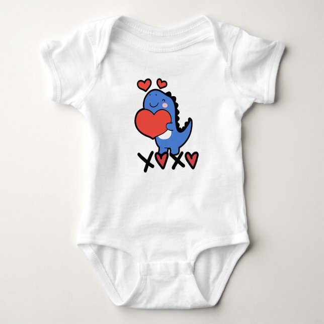 Body Para Bebé XOXO Valentine's Day 2026 Cute Dino (Anverso)