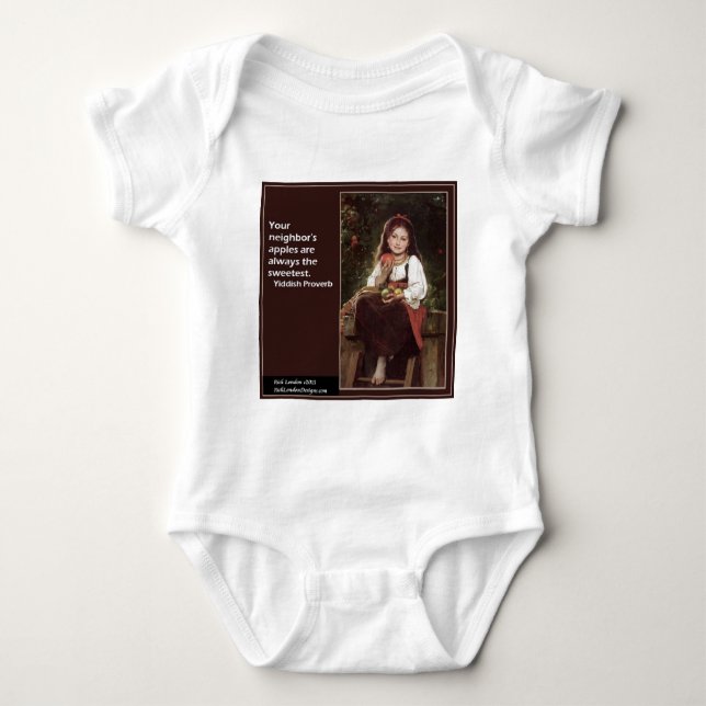 Body Para Bebé Yiddish diciendo sobre manzanas y gráficos (Anverso)