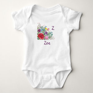 Body Para Bebé Z Zoe Personaliza el Nombre Inicial, Flores Rosas
