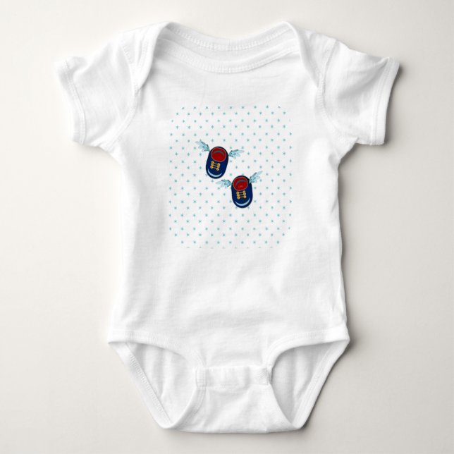 Body Para Bebé Zapatos alados cortos en rojo azul y estrellas (Anverso)