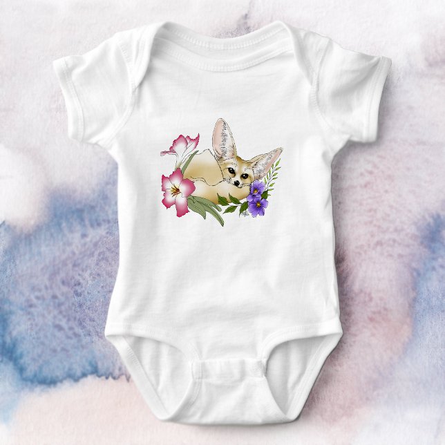 Body Para Bebé Zorro Fennec Flores Rosadas Purpura Lindas Botánic (Subido por el creador)