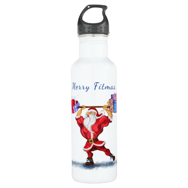 Bodybuilder Santa Funny Navidades Botella de Agua (Anverso)