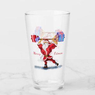 Bodybuilder Santa Funny Navidades Glass