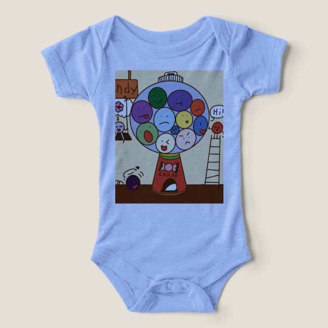 “Bodysuit de bebé azul con ilustraciones de globos (Diseño delantero )