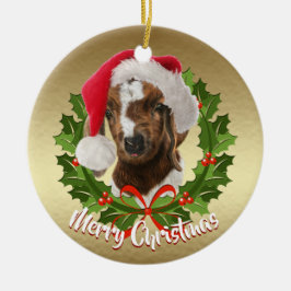 Boer Goat Baby Santa Hat Ornamento de Navidad