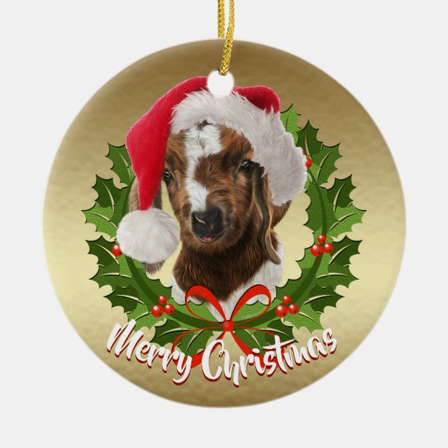 Boer Goat Baby Santa Hat Ornamento de Navidad (Frente)
