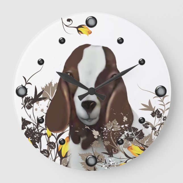 Boer Goat Pintando Reloj Floral de pared (Anverso)