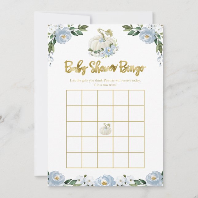Bófilo de calabaza niño caída en Baby Shower Bingo (Anverso)