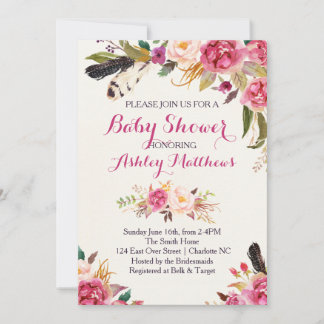 bohemain Floral Baby Shower Invitación