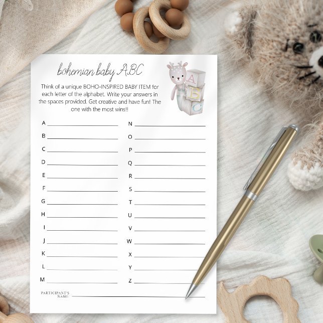 Bohemia Baby Toy Ladrillos ABC Tarjeta de juego pa (Available as a printable digital download or printed)