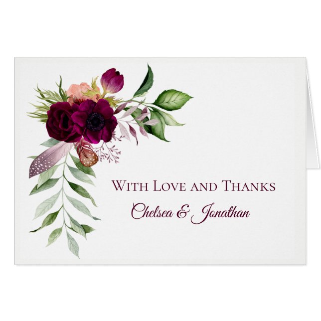 Bohemia Boda de Romance Floral Gracias Cartas (Anverso (Horizontal))