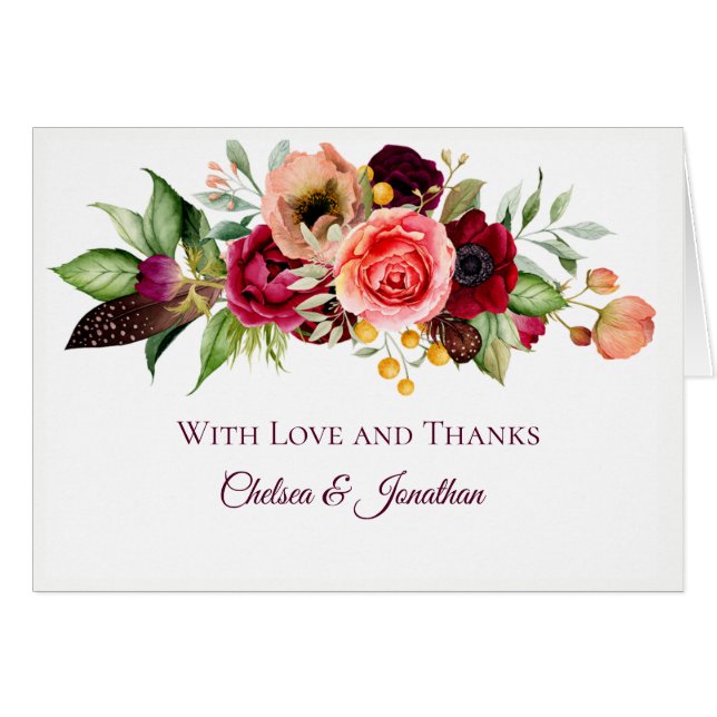 Bohemia Boda de Romance Floral Gracias Cartas (Anverso (Horizontal))