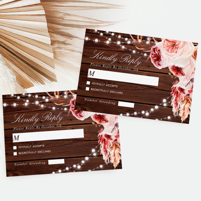 Bohemia Rosa Rustic Wood Wedding RSVP (Subido por el creador)