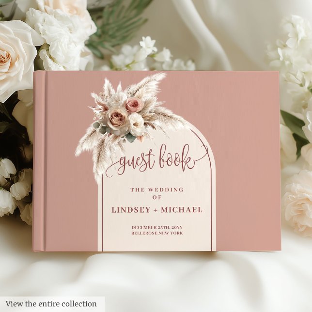 Bohemian Dusty Pampas Rosas arcos libro Boda (Bohemian Dusty Pink Pampas Arch Roses Wedding Book)