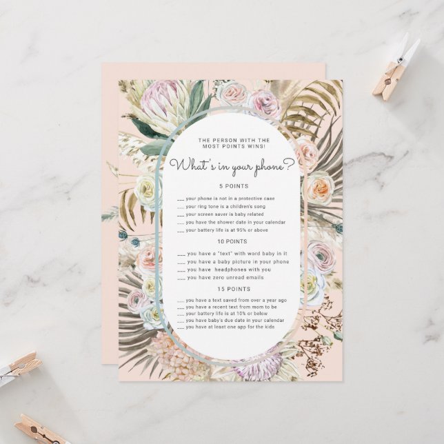 Bohemian Floral Baby Shower Phone Game Card (Anverso/Reverso In Situ)