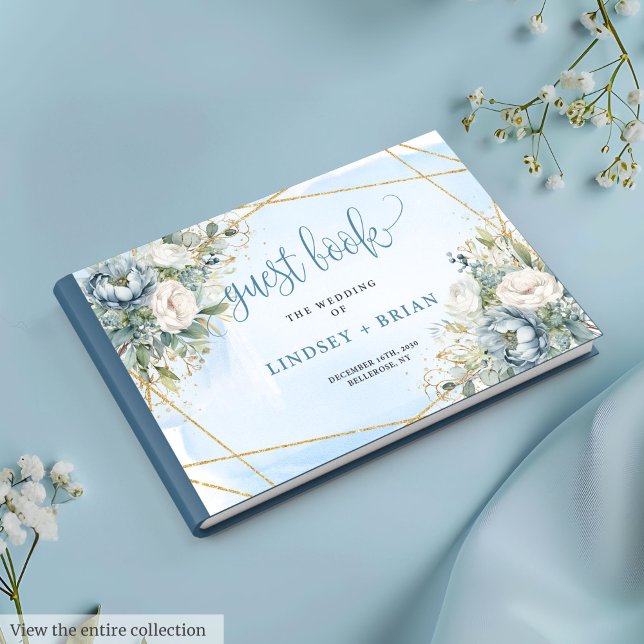 Bohemie Pastel Blue White Gold Peonies - Libro de  (Bohemian Pastel Blue White Gold Peonies Guest Book)
