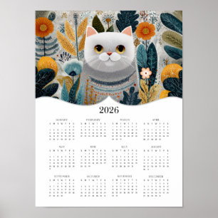 Boho 2026 Resumen del arte del gato Calendario de 