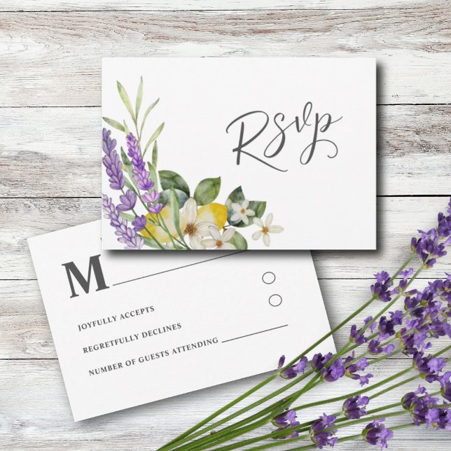 Boho Acuarela Limones y Lavanda RSVP Boda (Subido por el creador)