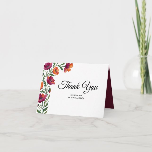Boho Agradecimiento de Boda Floral de Amapola con  (Anverso)