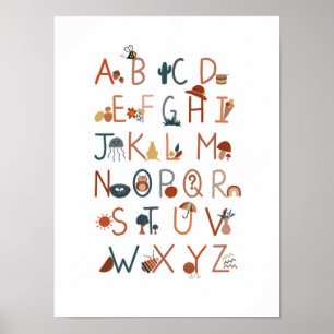 Boho Alphabet poster, arte mural, poster de aula