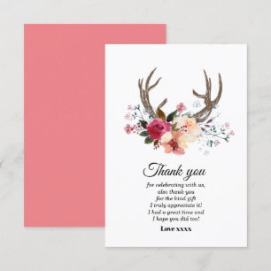 boho antler flor chica tarjeta de agradecimiento
