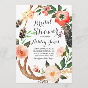 Boho antler succulents Bridal Shower Invitación