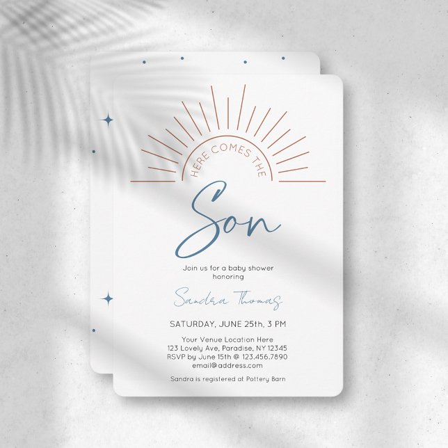 Boho Aquí Viene La Invitación De Baby Shower Del H (Subido por el creador)
