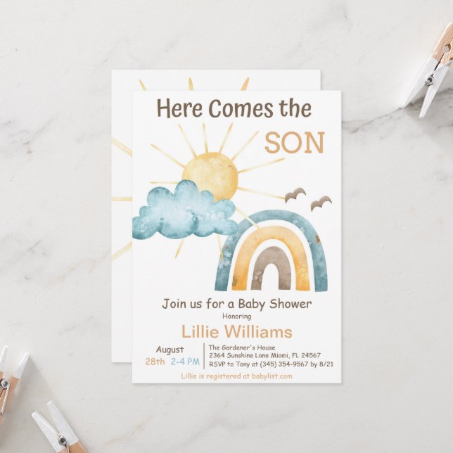 Boho Aquí Viene La Invitación De Baby Shower Del H (Anverso/Reverso In Situ)