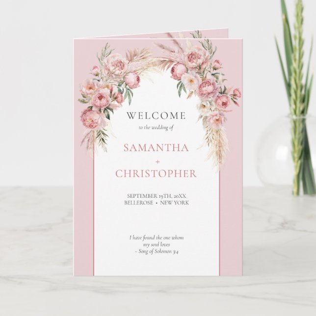 Boho arch blush peonies pampas programa pliegues (Anverso)