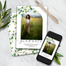 Boho Arch Ivy, Invitación de graduación blanca