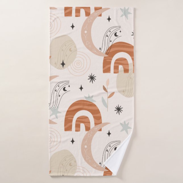 Boho arco iris línea abstracta arte estrellas de l (Toalla de baño)