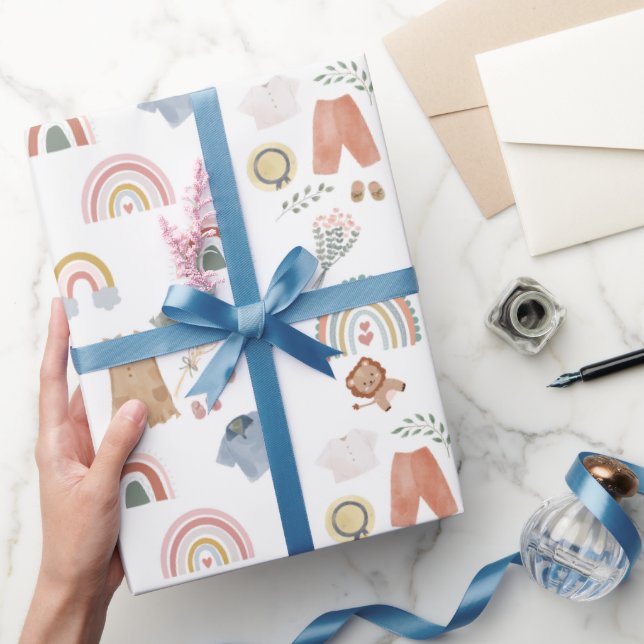 boho arcoiris acuarela bebé ducha papel envolvente (Regalar)