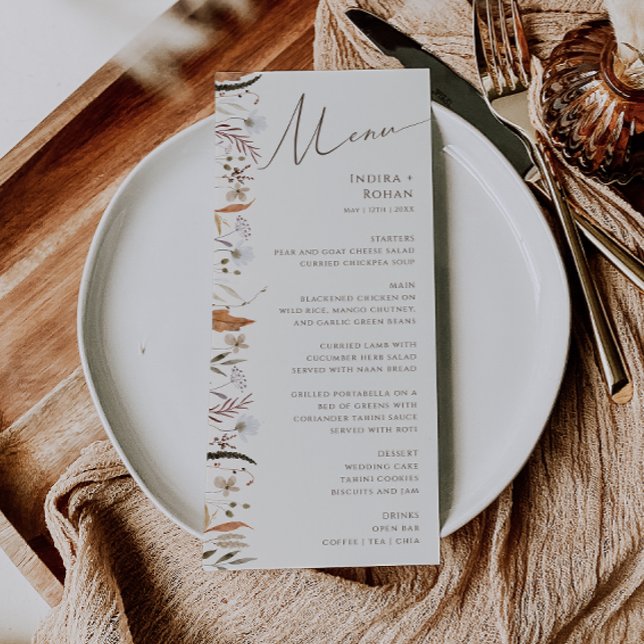Boho Autumn Wildflower | Menú de cena Boda beige (Subido por el creador)